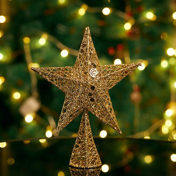 Kraft World Luxury Modern Golden Glittered Wrought Iron Christmas Tree Topper Star