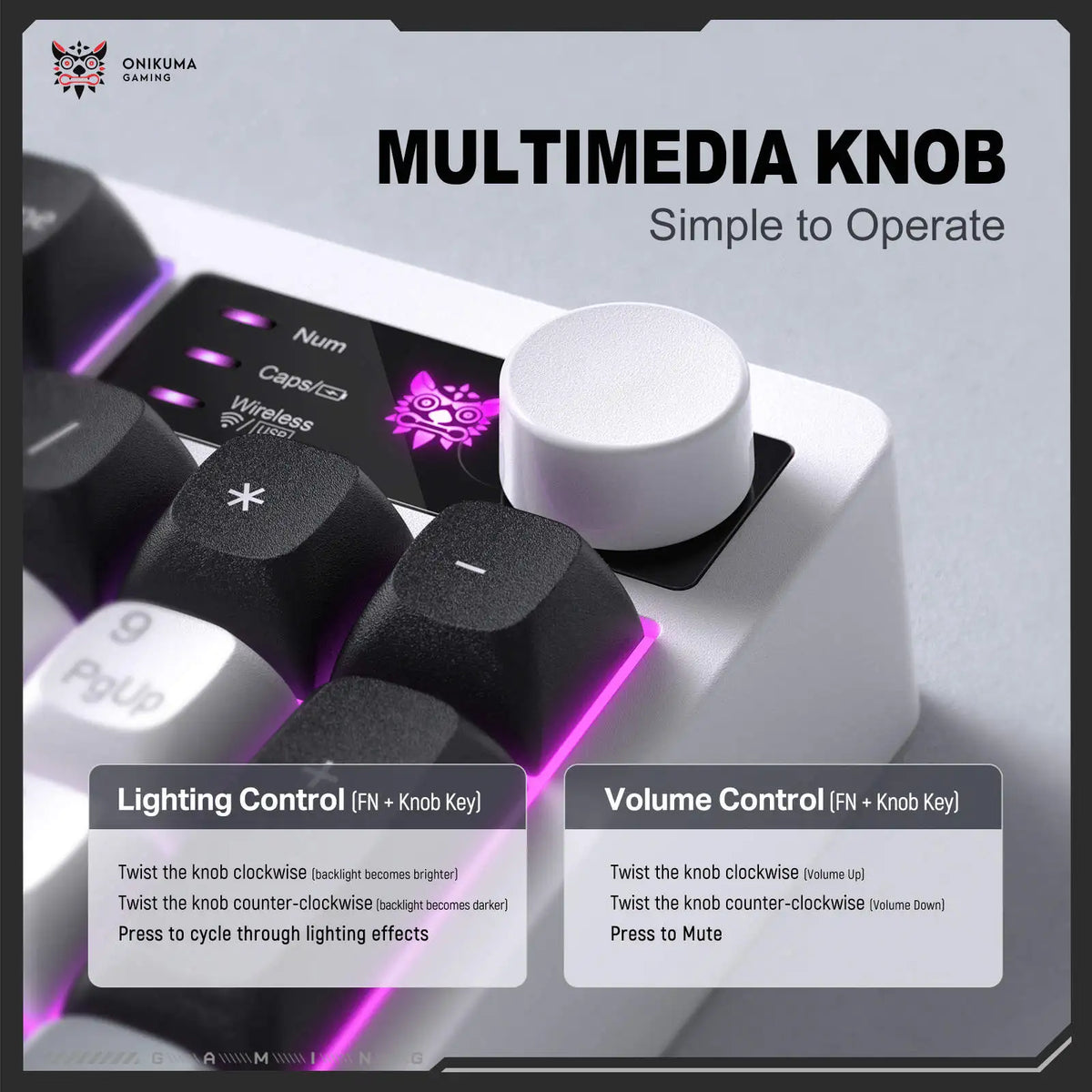MT902 3-Mode RGB Wireless Mechanical Feel Gaming Keyboard with Multimedia Control Knob