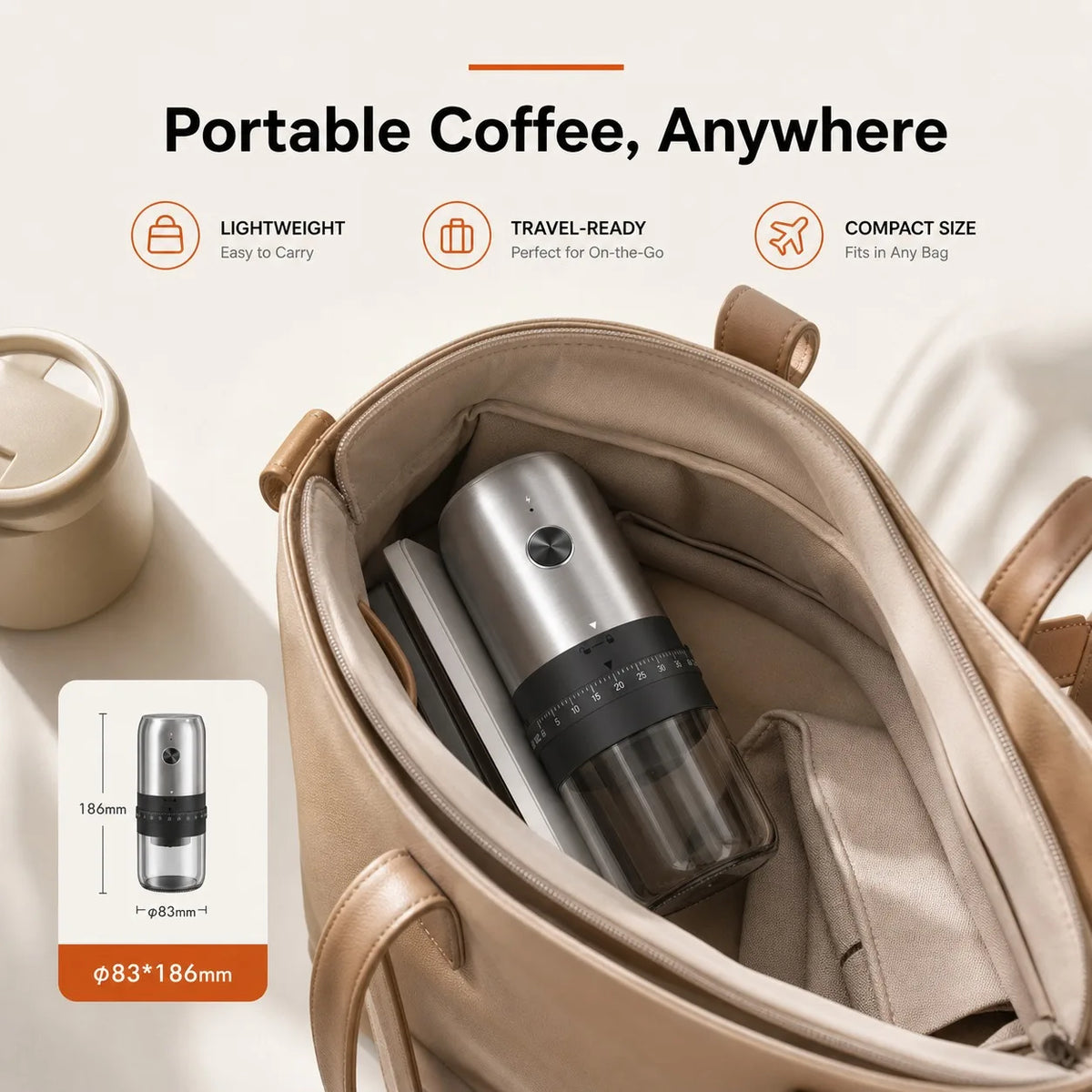 Portable Electric Coffee Grinder Ceramic Conical Burr 40 Adjustable Coarseness Levels USB