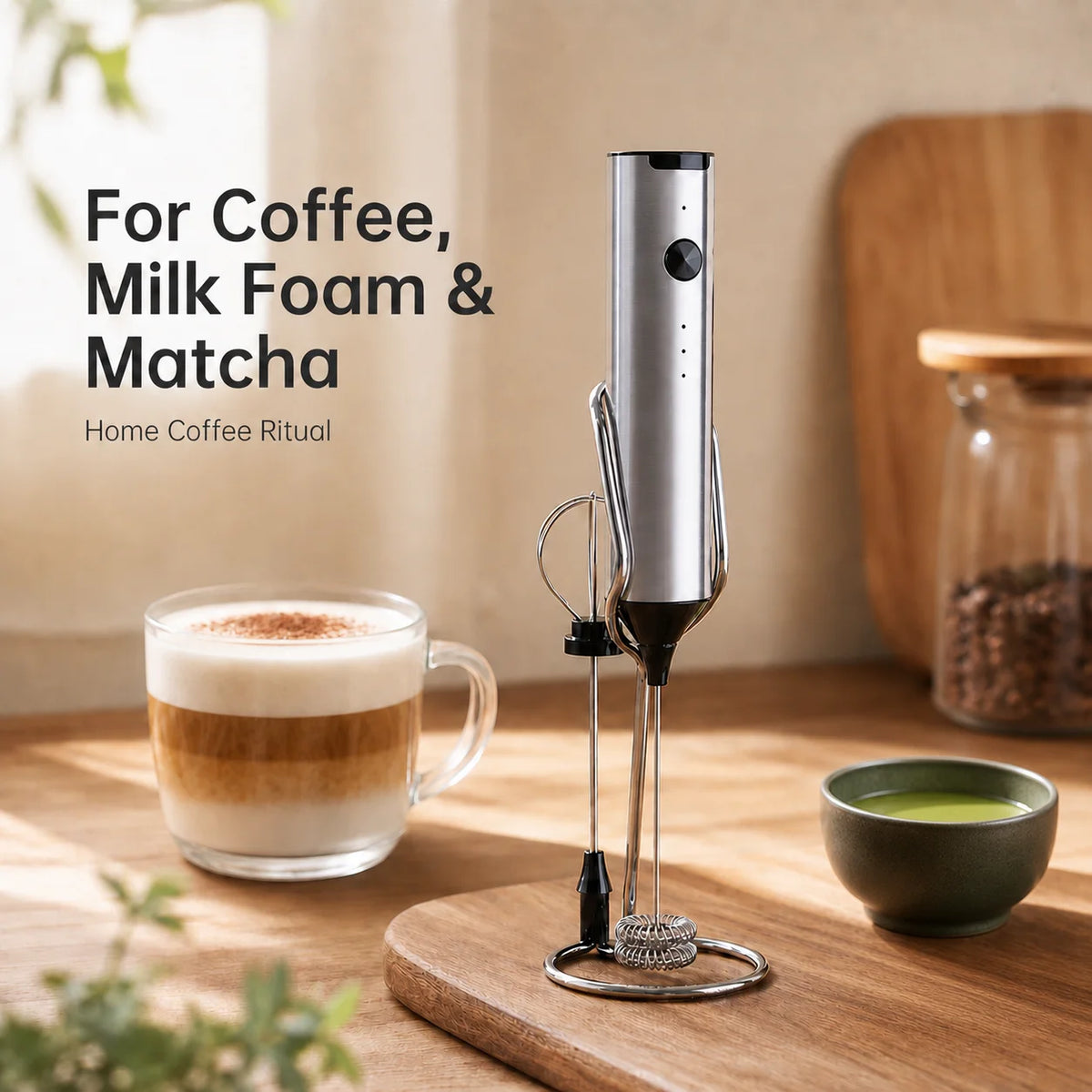 3-Speed Automatic Rechargeable Handheld Electric Milk Frother Dual Whisk Head USB-C