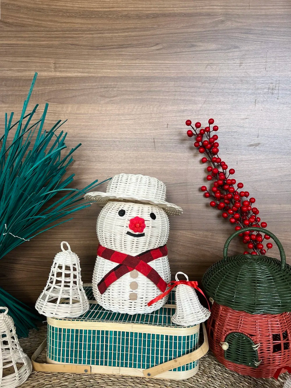 Handcrafted Rattan Christmas Tree Collar Natural Rustic Holiday Decor for Cozy