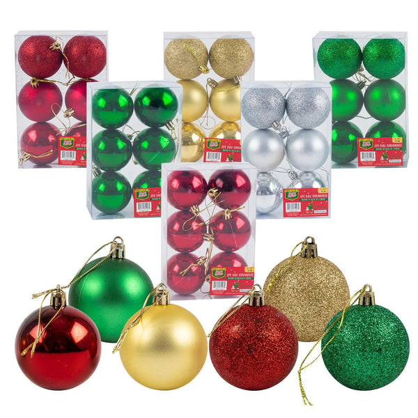 6pc Shiny Plastic 2.3'' Round Christmas Ball Ornaments Holiday Style