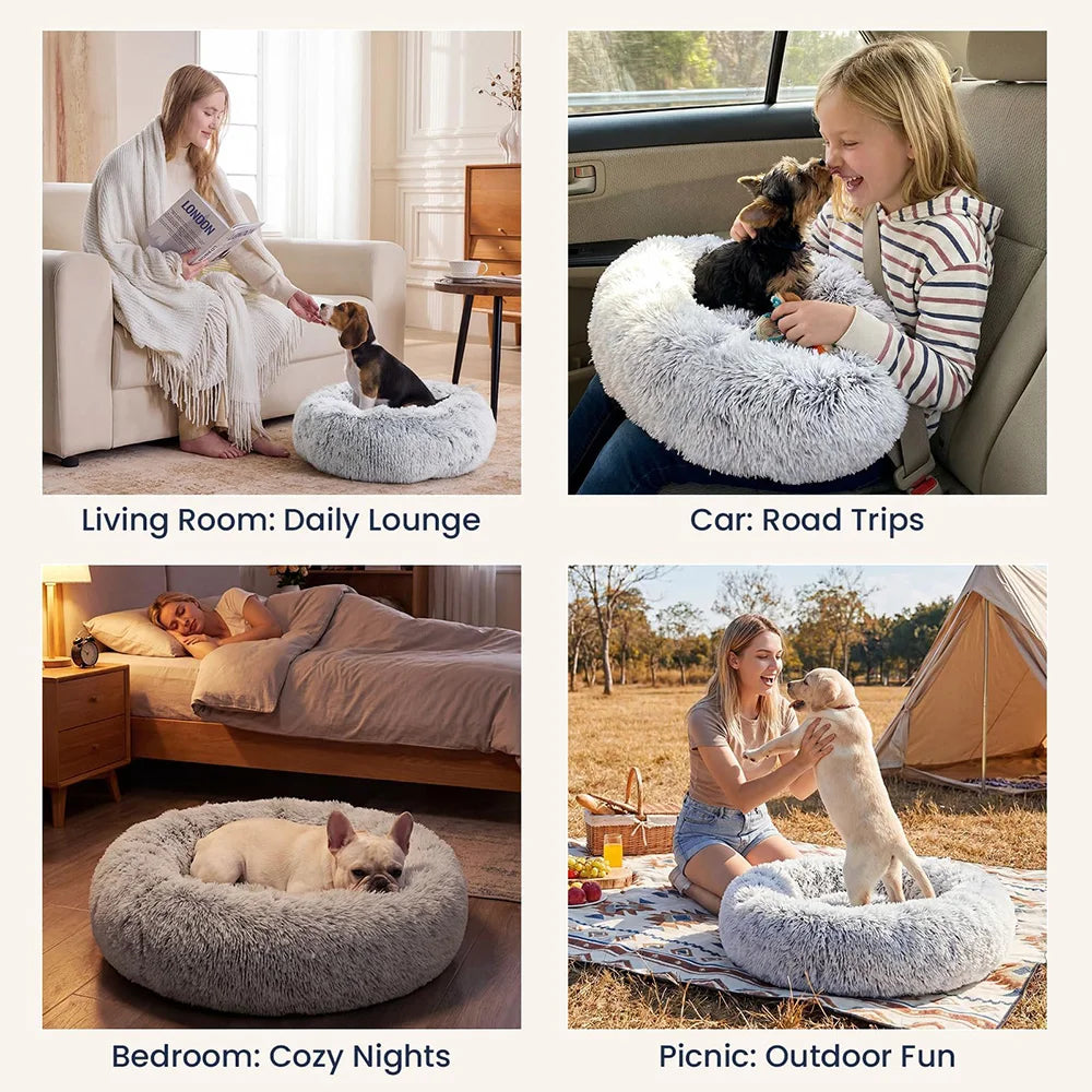 Washable Fluffy Donut Cat and Dog Bed, Warm Round Pet Bed in 6 Colors