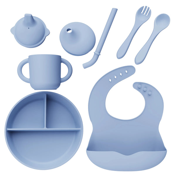 5-in-1 Silicone Baby Feeding Set with Divided Plate, Bowl and Spoon