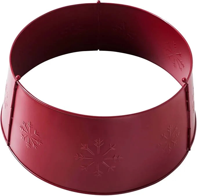 Modern Red Snowflakes Embossed Metal Christmas Tree Collar 1 Color Eco-Friendly