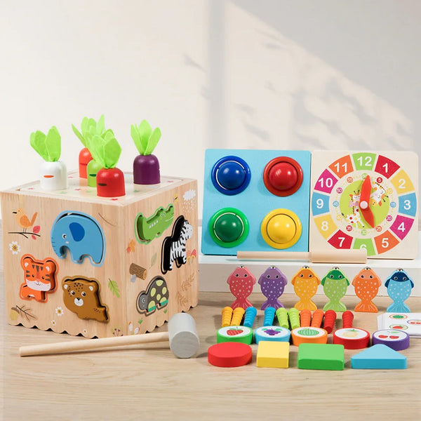 Toddler Wooden Activity Cube Busy Board Box Montessori Educational Toy