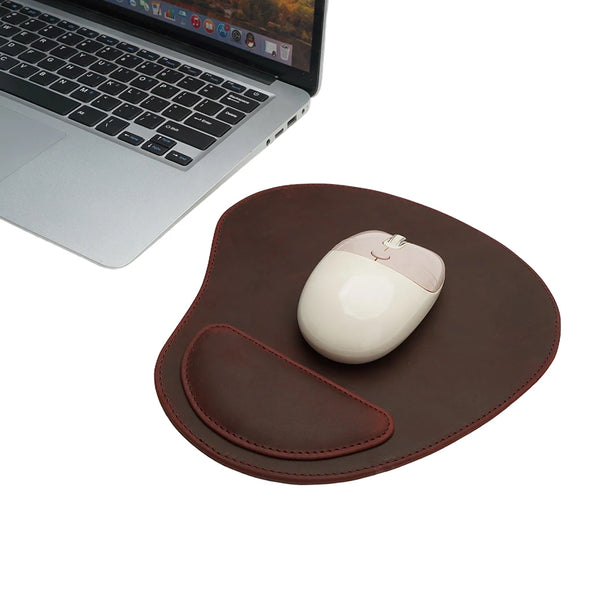 Design Crazy Horse Leather Ergonomic Mouse Pad Memory Foam Wrist Rest Stitched Edge Non
