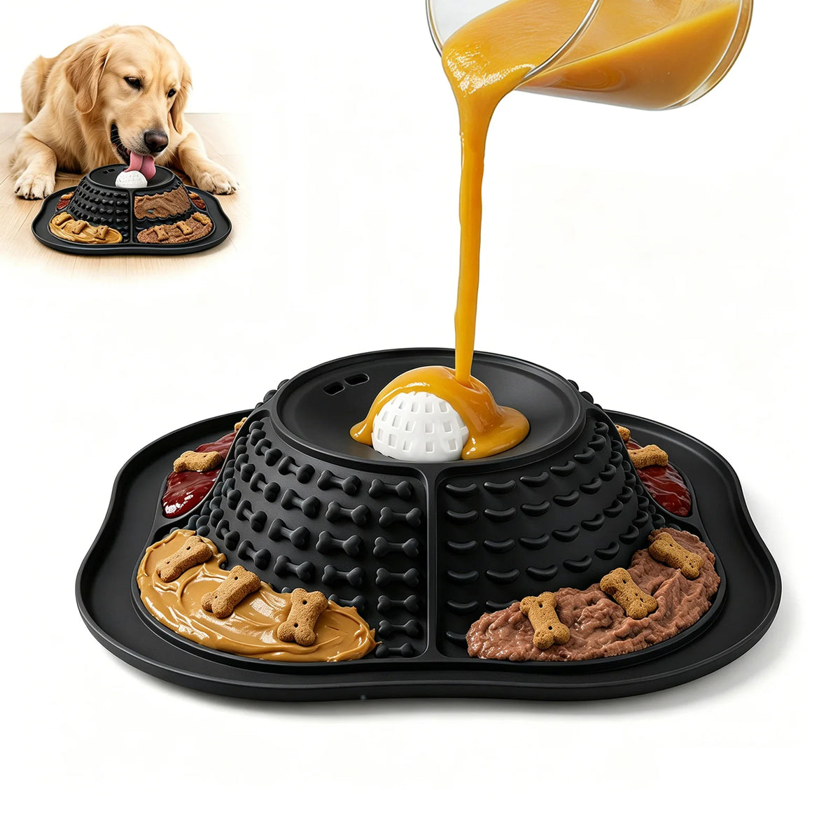 Food Grade Silicone Multi-Zone Dog Lick Mat Slow Feeder Bowl with Suction Base Anti-Spill