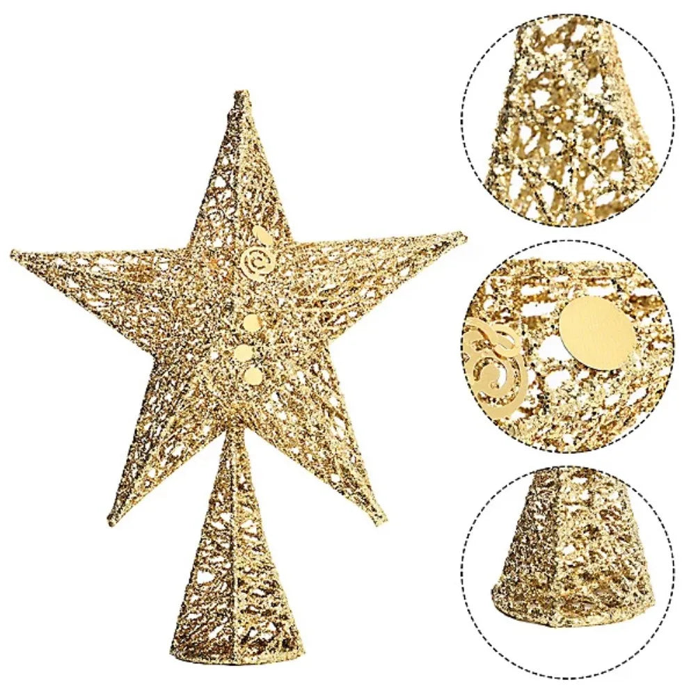 Kraft World Luxury Modern Golden Glittered Wrought Iron Christmas Tree Topper Star