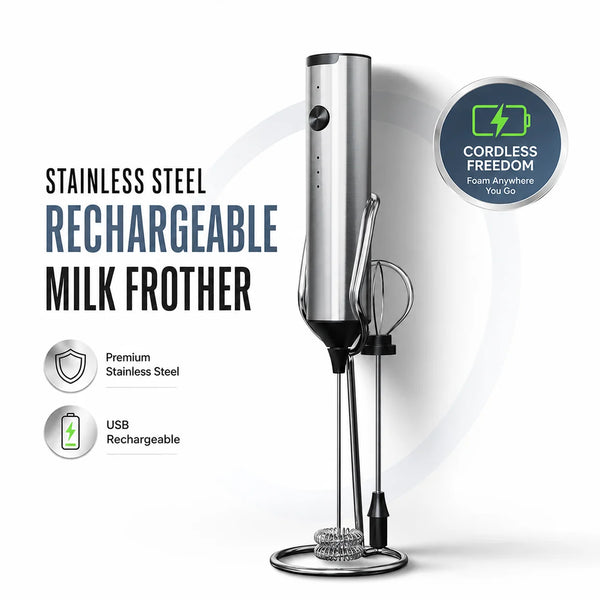 3-Speed Automatic Rechargeable Handheld Electric Milk Frother Dual Whisk Head USB-C