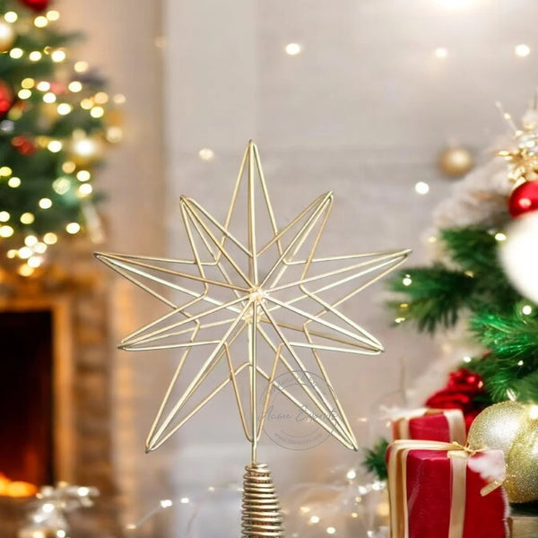 Modern Elegant Gold Wire Christmas Tree Topper Star Adds Festive Sparkle for Holiday