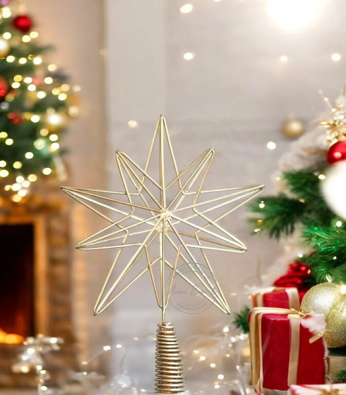 Modern Elegant Gold Wire Christmas Tree Topper Star Adds Festive Sparkle for Holiday
