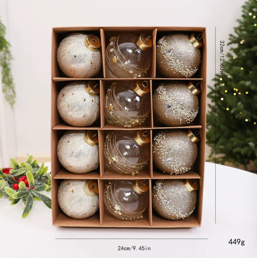 12-Piece Plastic Electroplated Luxury Christmas Ball Set 8cm/6cm Santa Red Gold Green