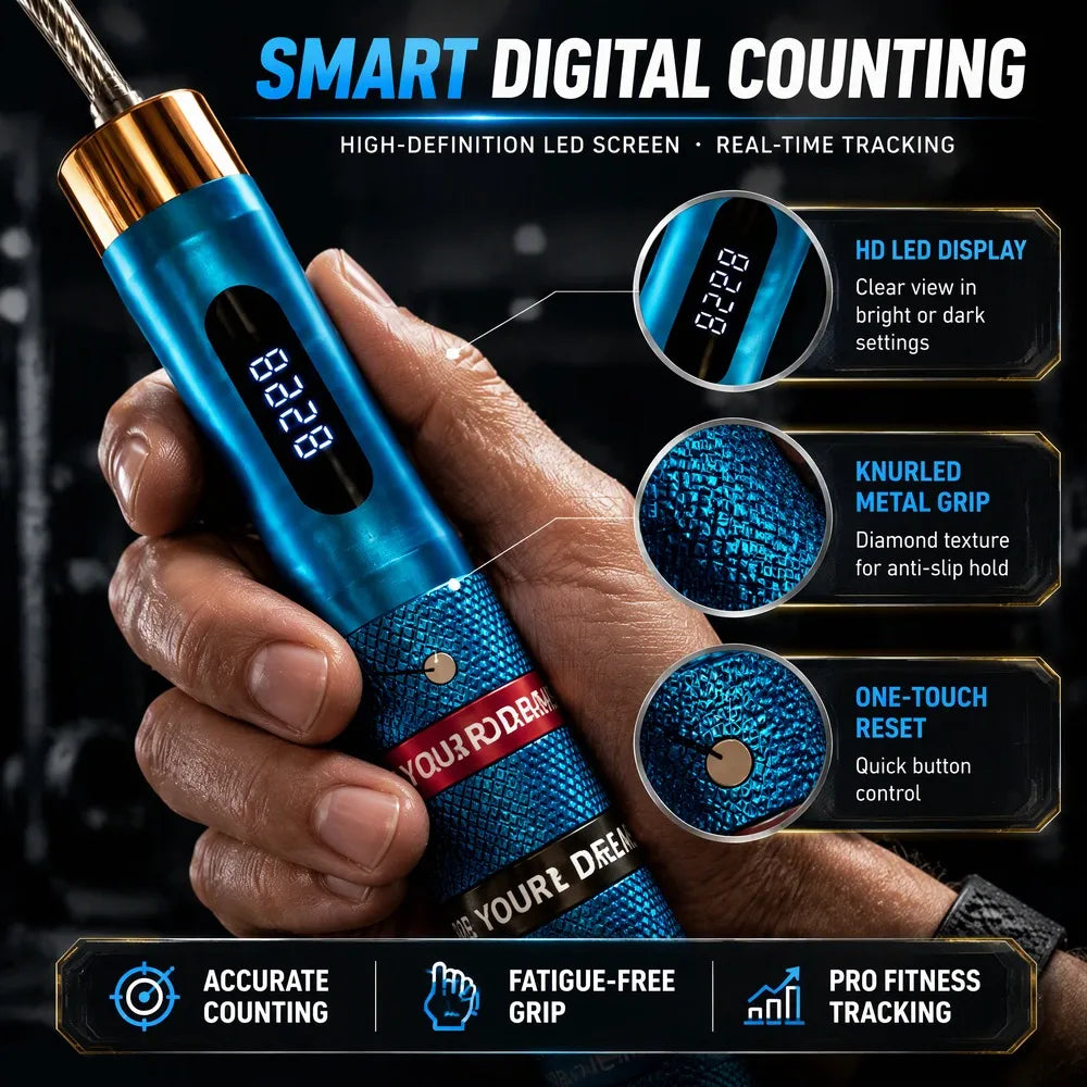 Smart Counting Portable Jump Rope Type-C Rechargeable Metal Handle Digital Speed Skipping