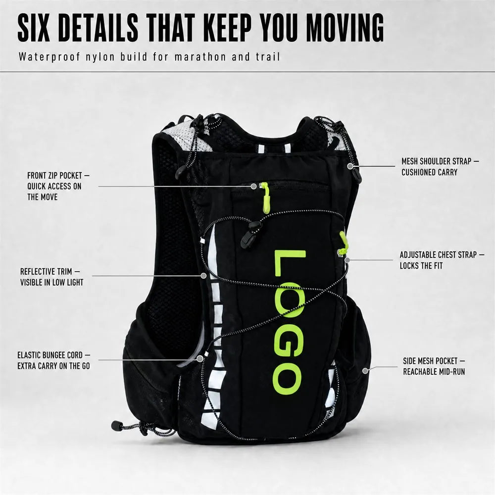 Fashion Nylon Waterproof Hydration Running Vest Backpack Cycling Hiking Marathon-Portable