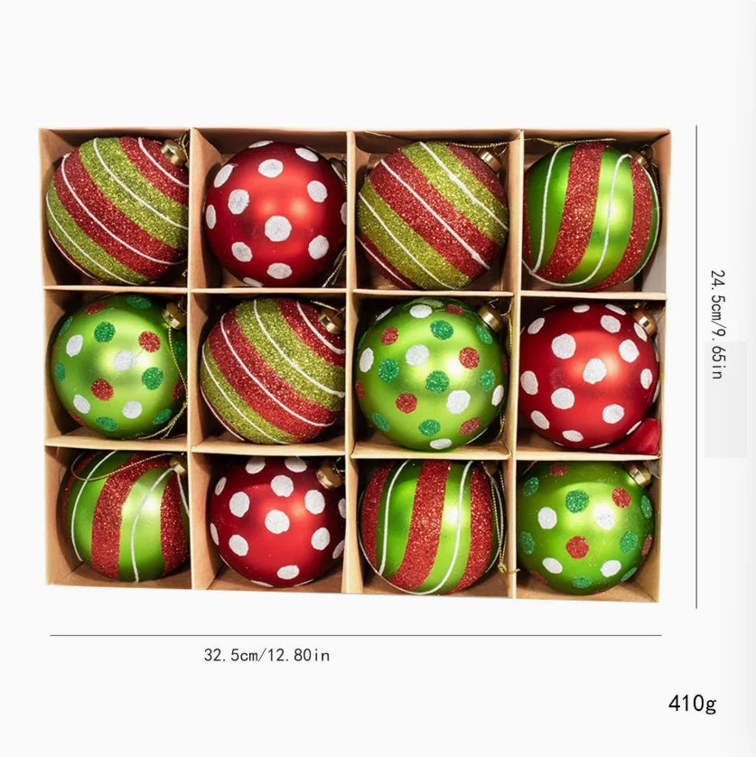 12-Piece Plastic Electroplated Luxury Christmas Ball Set 8cm/6cm Santa Red Gold Green