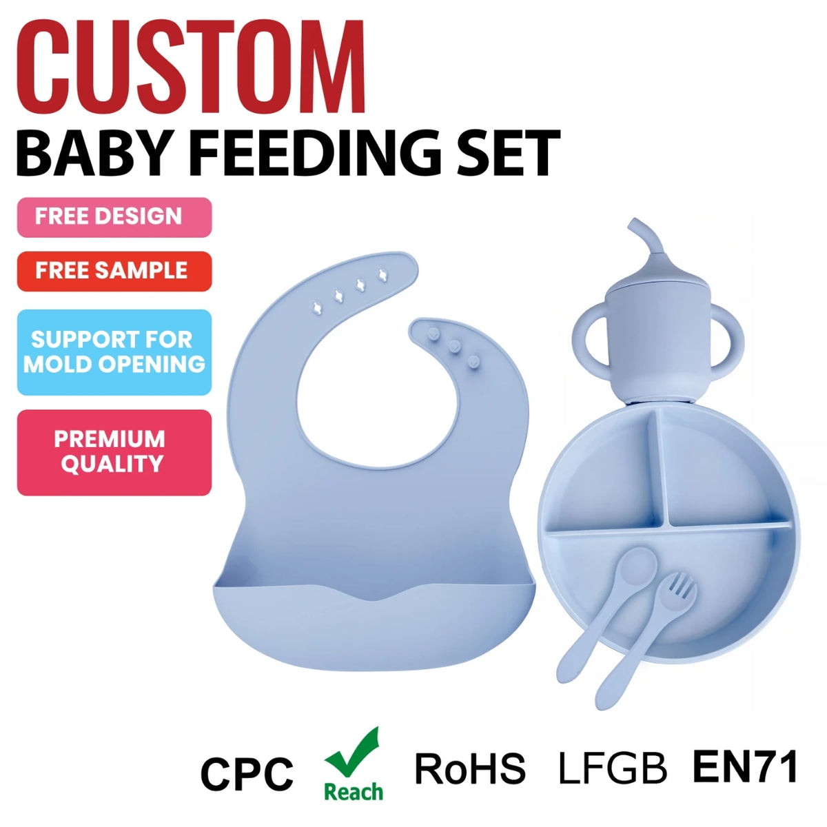 5-in-1 Silicone Baby Feeding Set with Divided Plate, Bowl and Spoon
