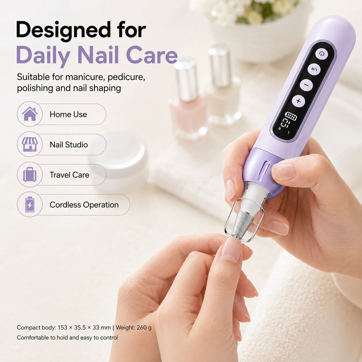 Rechargeable Electric Nail Drill Machine 4500 RPM 2000mAh Cordless E File 10 Speeds Type