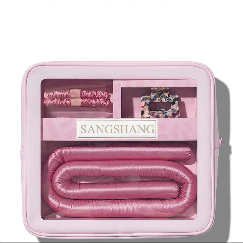 100% Mulberry Silk Hair Roller Waves Curling Rod Headband Scrunchie Set Heatless Hair