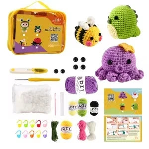 Animal Crochet Kit for Beginners DIY Amigurumi Starter Kit with Yarn Hook