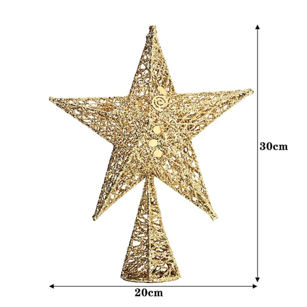 Kraft World Luxury Modern Golden Glittered Wrought Iron Christmas Tree Topper Star