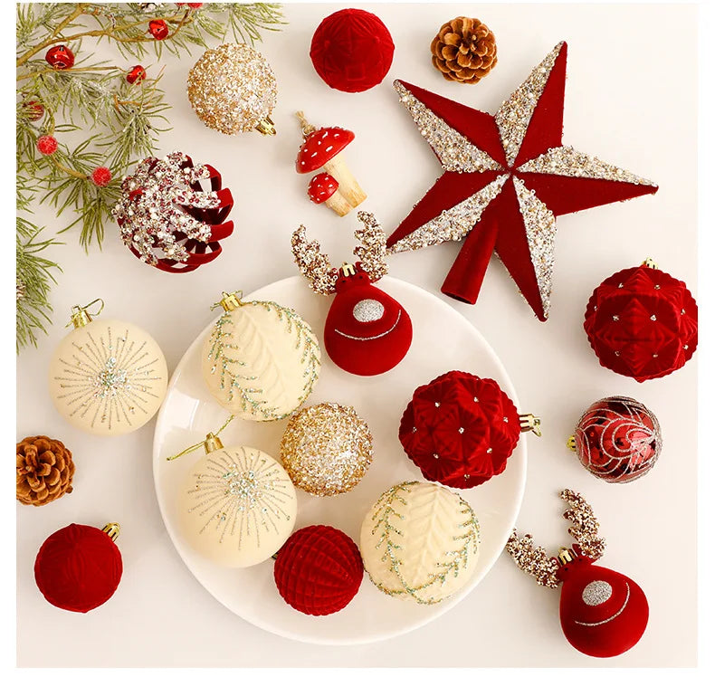 Flocked Christmas Balls Ornaments | Home Tree Decor, Window Scene Display, Holiday
