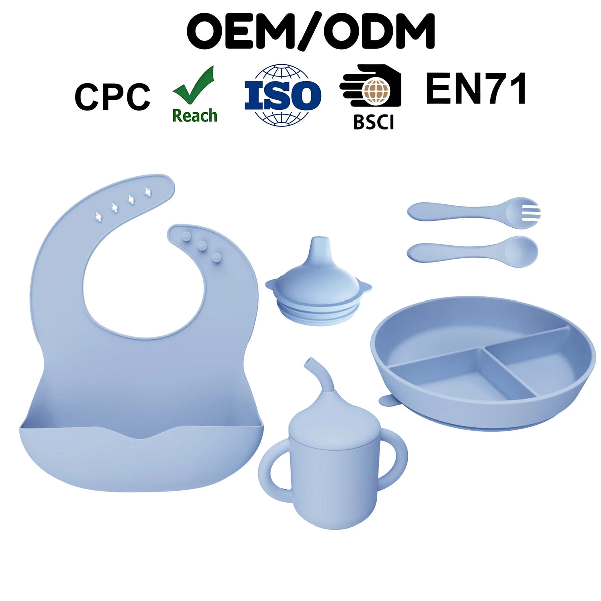 5-in-1 Silicone Baby Feeding Set with Divided Plate, Bowl and Spoon
