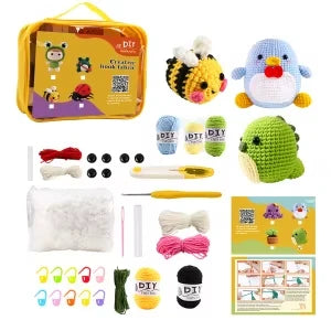 Animal Crochet Kit for Beginners DIY Amigurumi Starter Kit with Yarn Hook