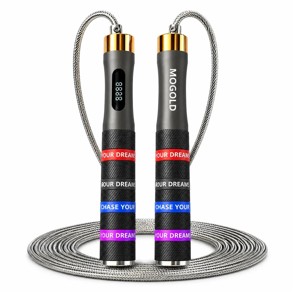 Smart Counting Portable Jump Rope Type-C Rechargeable Metal Handle Digital Speed Skipping