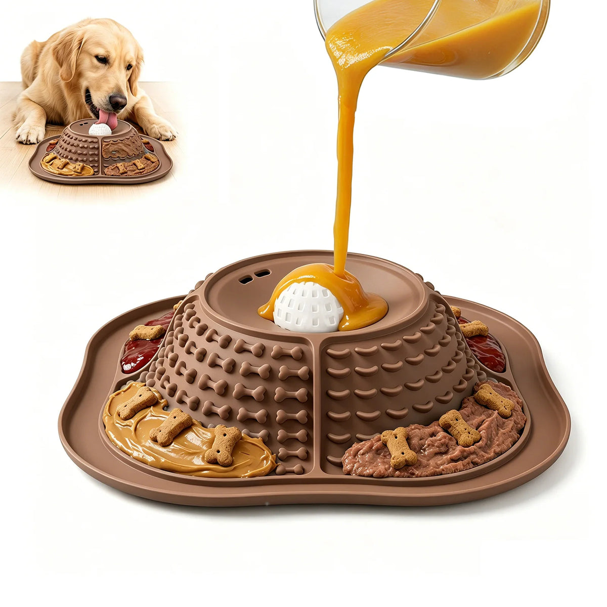 Food Grade Silicone Multi-Zone Dog Lick Mat Slow Feeder Bowl with Suction Base Anti-Spill