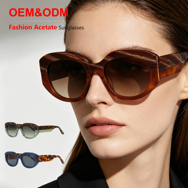 Eco-Friendly Acetate Polarized Sunglasses for Women Men Retro Oval Thick Frame UV400