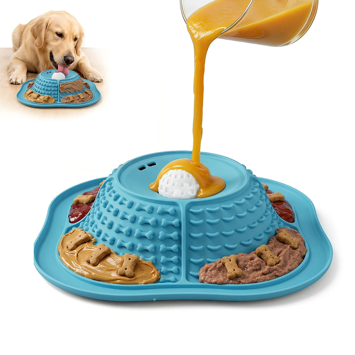 Food Grade Silicone Multi-Zone Dog Lick Mat Slow Feeder Bowl with Suction Base Anti-Spill
