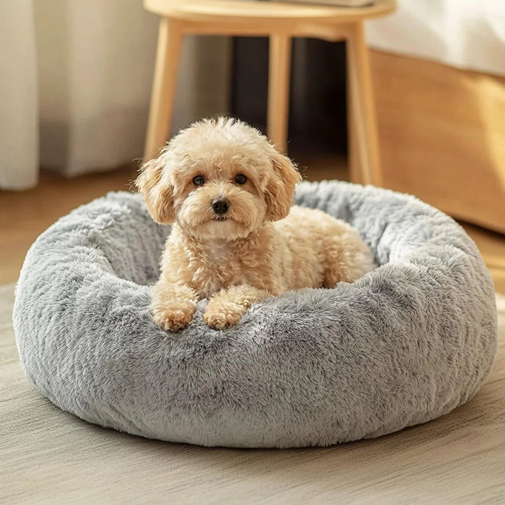 Washable Fluffy Donut Cat and Dog Bed, Warm Round Pet Bed in 6 Colors