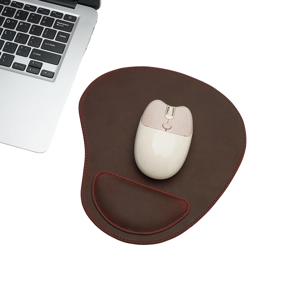 Design Crazy Horse Leather Ergonomic Mouse Pad Memory Foam Wrist Rest Stitched Edge Non