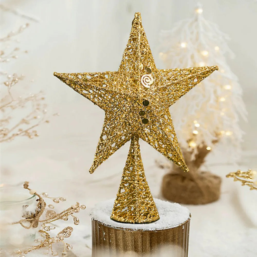 Kraft World Luxury Modern Golden Glittered Wrought Iron Christmas Tree Topper Star