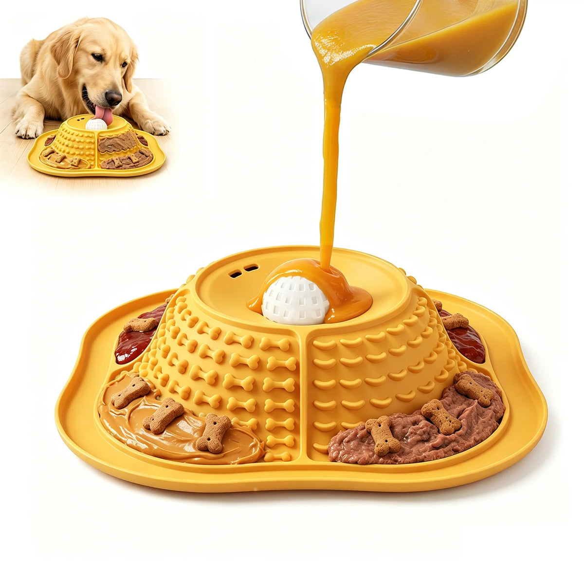 Food Grade Silicone Multi-Zone Dog Lick Mat Slow Feeder Bowl with Suction Base Anti-Spill