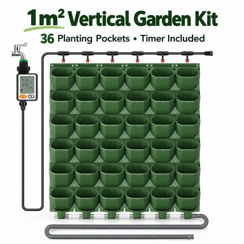 Naturix 5017 Vertical Garden Wall Planter Kit 1m2 36 Planting Pockets with Timer Drip