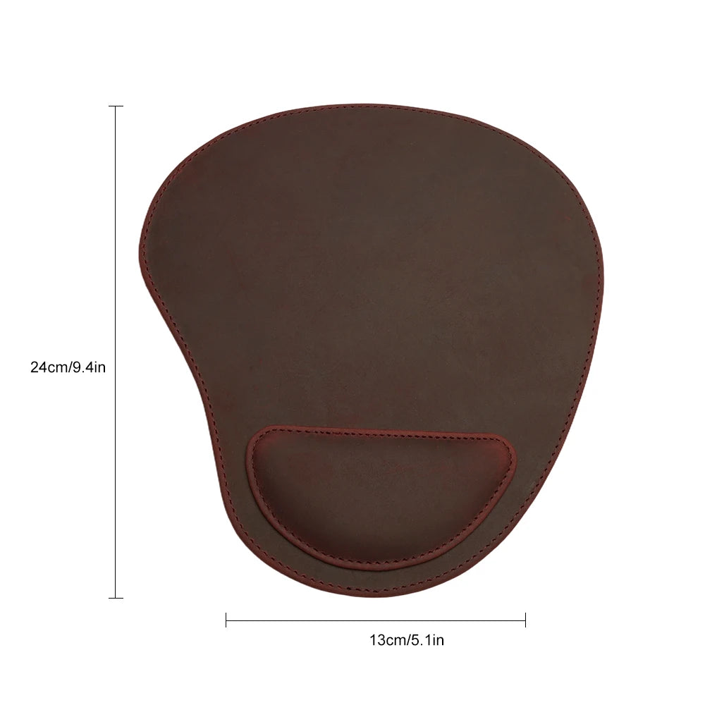 Design Crazy Horse Leather Ergonomic Mouse Pad Memory Foam Wrist Rest Stitched Edge Non