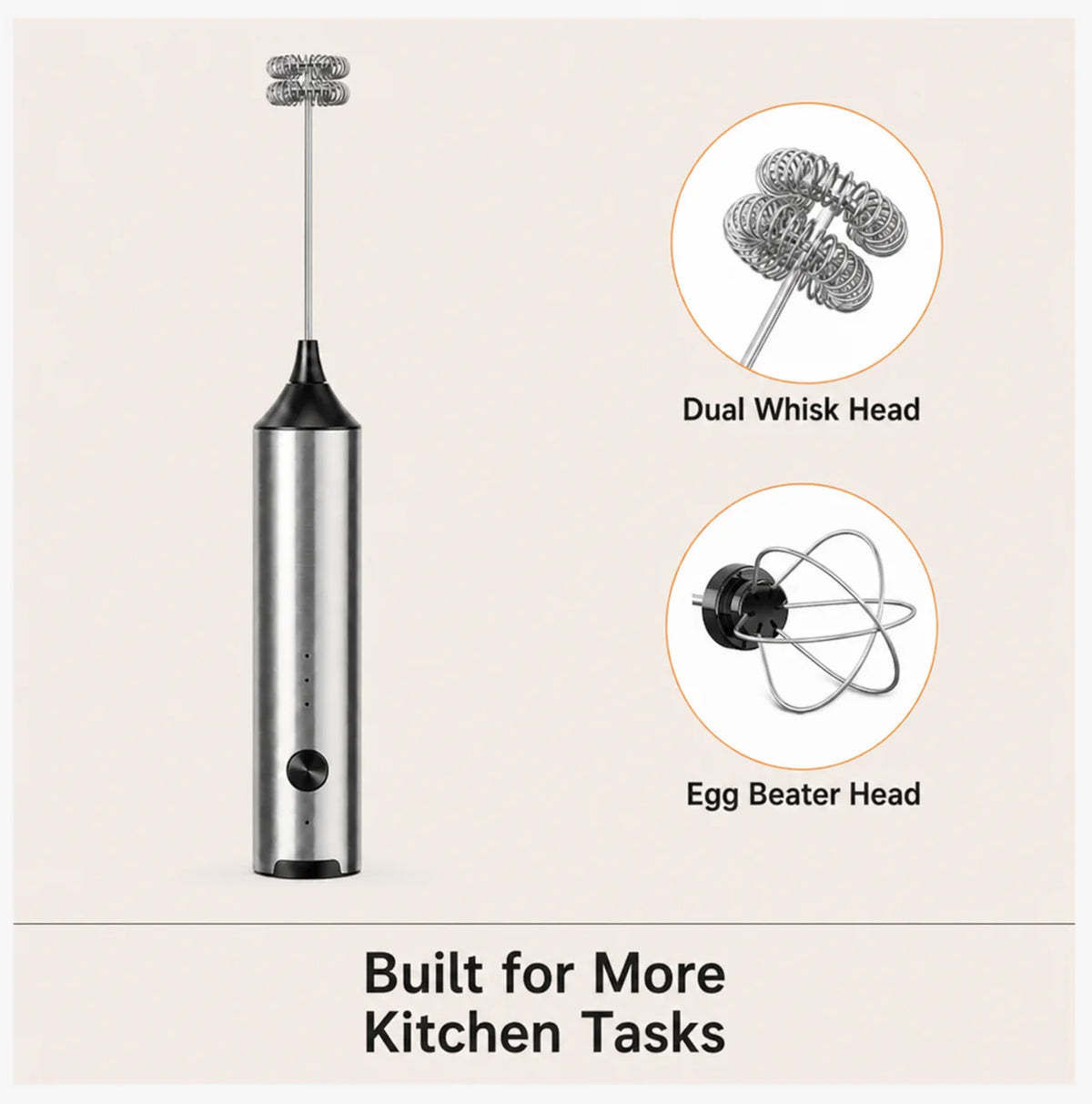 3-Speed Automatic Rechargeable Handheld Electric Milk Frother Dual Whisk Head USB-C