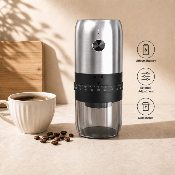 Portable Electric Coffee Grinder Ceramic Conical Burr 40 Adjustable Coarseness Levels USB