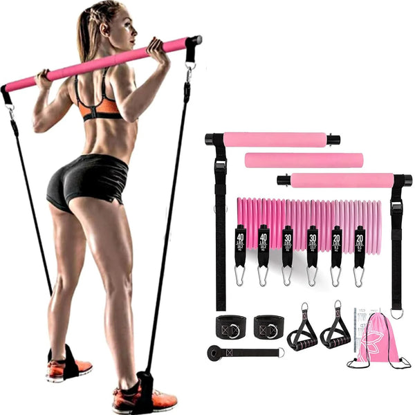 Home Gym Resistance Band Bar Workout Equipment Core Training Pilates Bar Kit