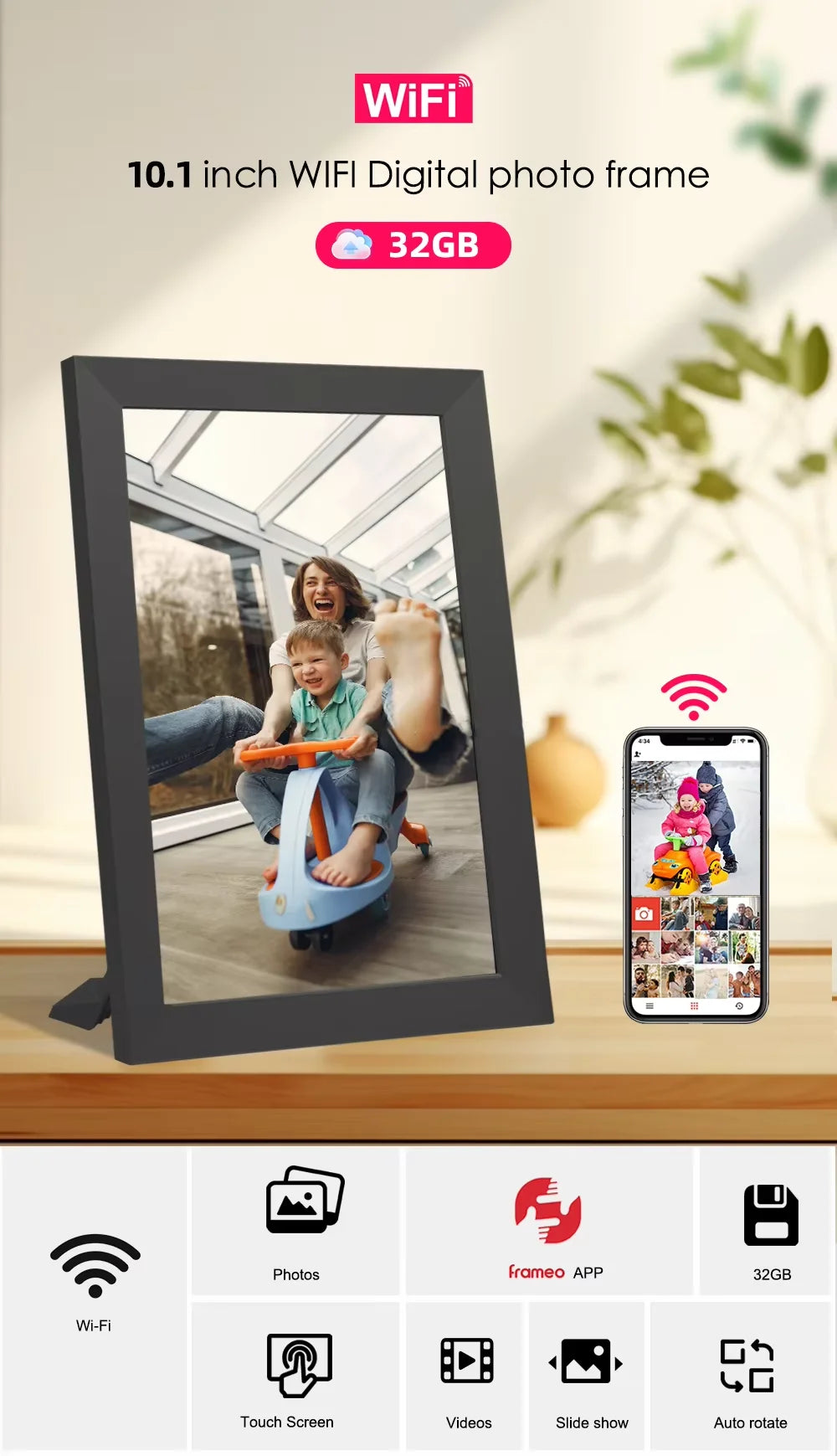 10.1 Inch Smart Digital Photo Frame with WiFi Digital Picture Frame for Photo Sharing