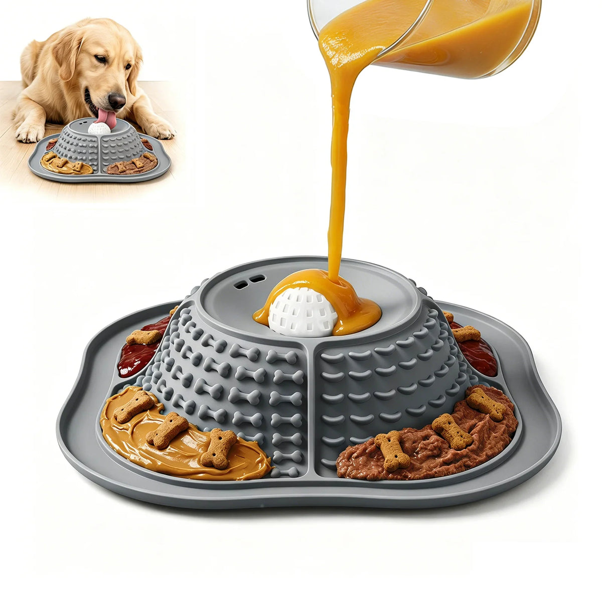 Food Grade Silicone Multi-Zone Dog Lick Mat Slow Feeder Bowl with Suction Base Anti-Spill