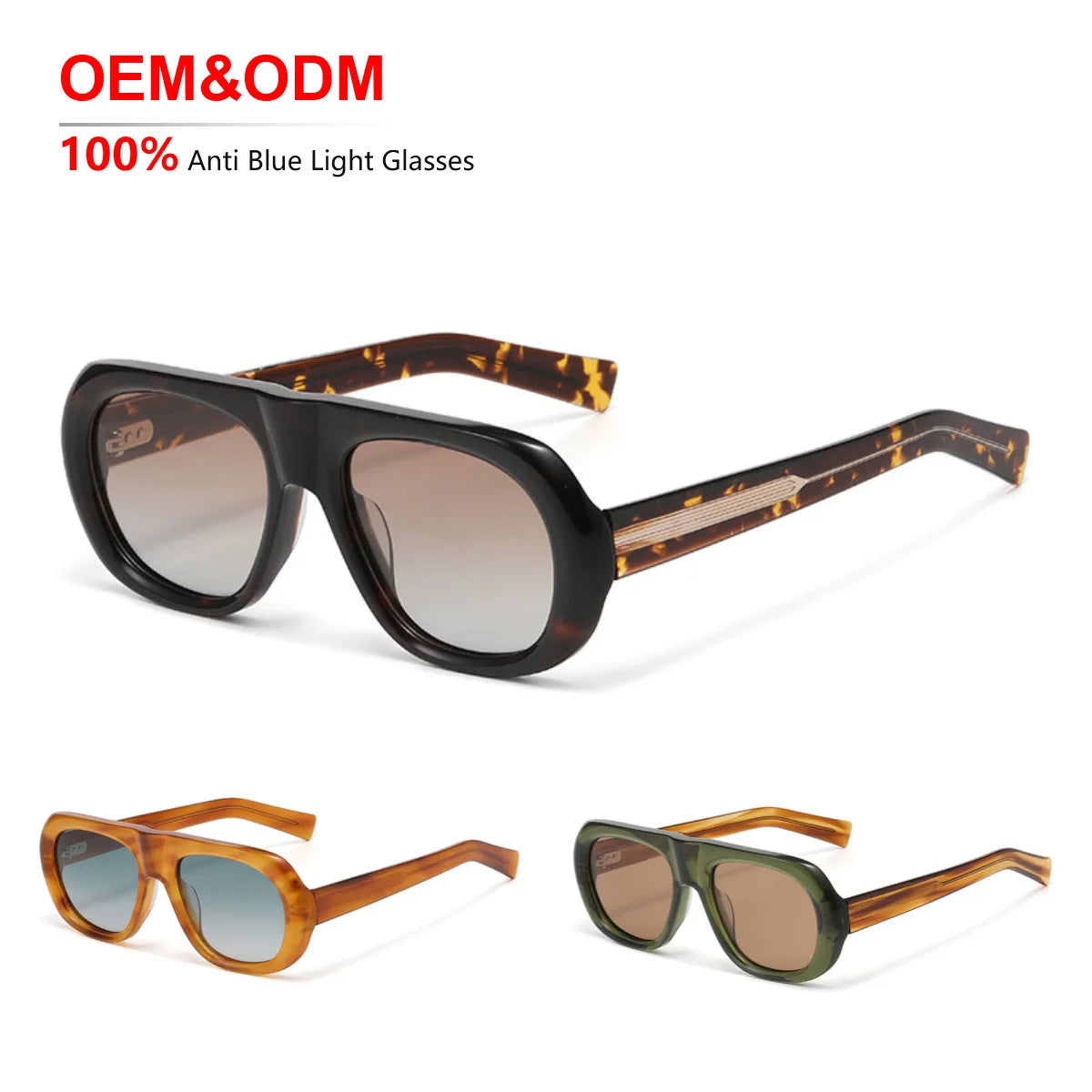 Fashion Uv400 Polarized Oval Sunglasses Women'S Designer Thick Acetate Sunglasses Retro