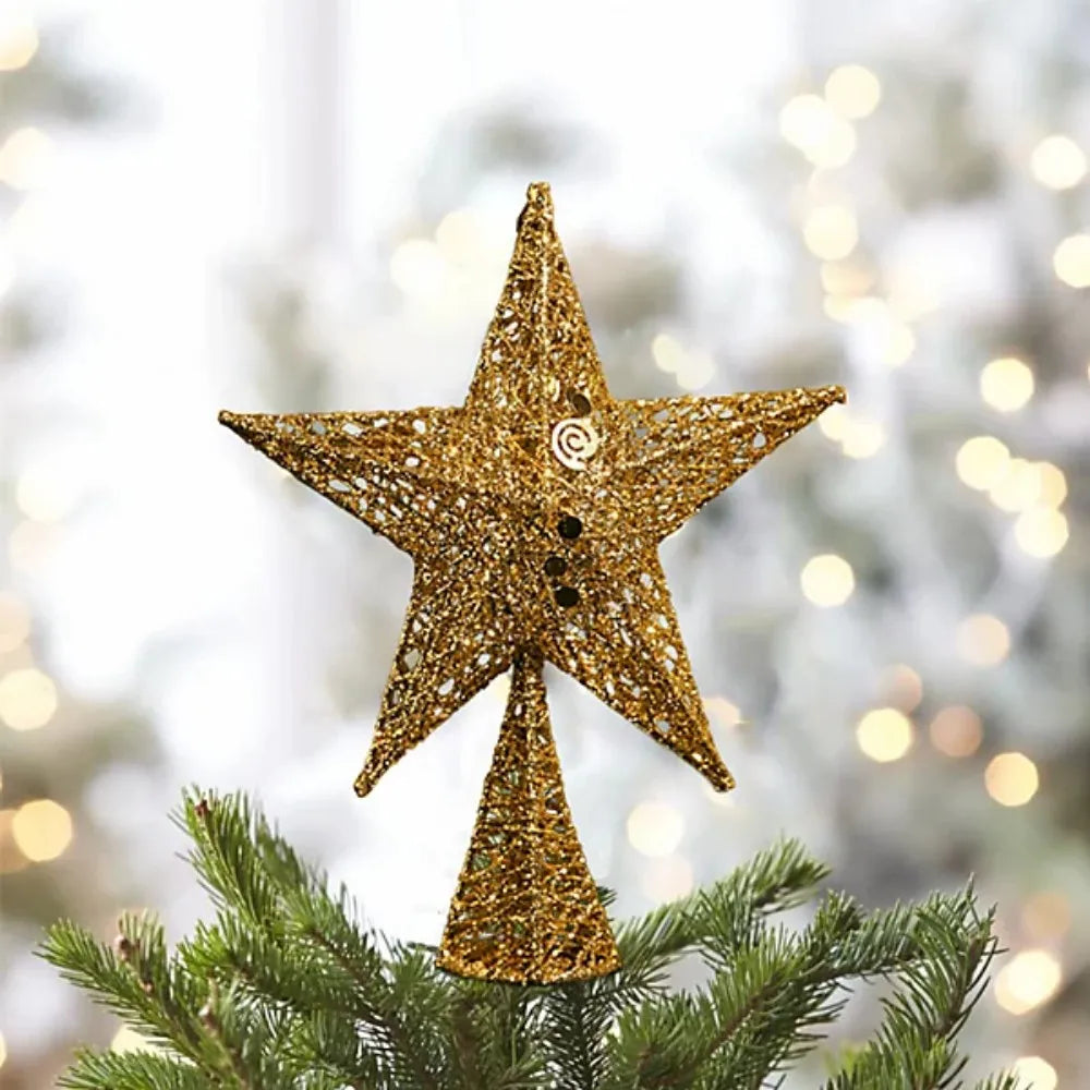 Kraft World Luxury Modern Golden Glittered Wrought Iron Christmas Tree Topper Star