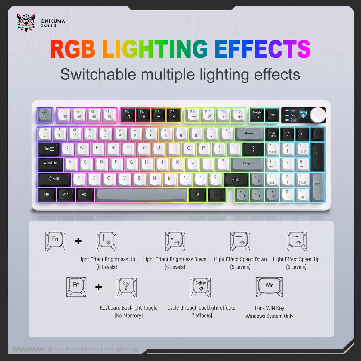 MT902 3-Mode RGB Wireless Mechanical Feel Gaming Keyboard with Multimedia Control Knob