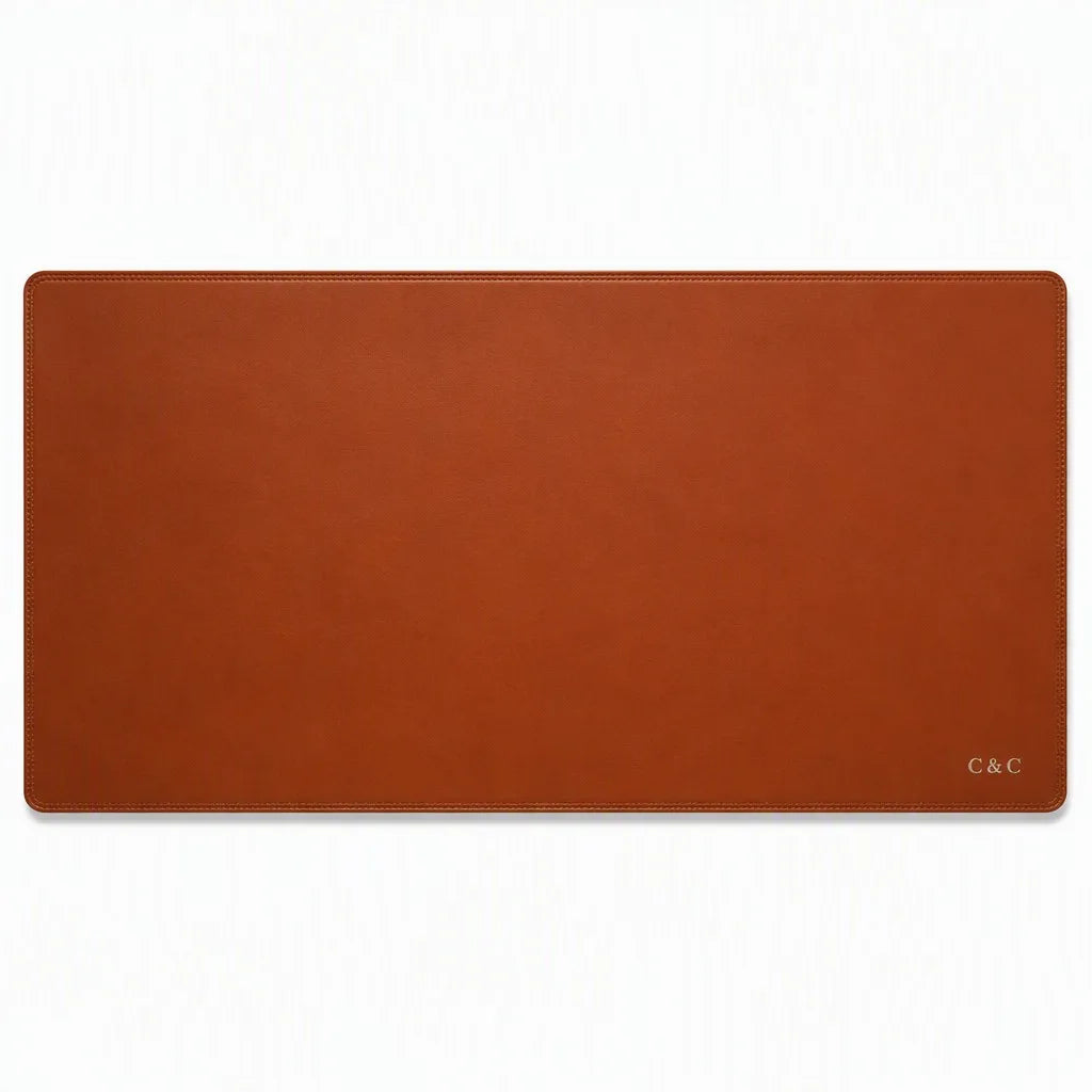 Brown Cognac XXL Desk Mat Premium Leather Mouse Pad Large Lap Keyboard Protector for Home