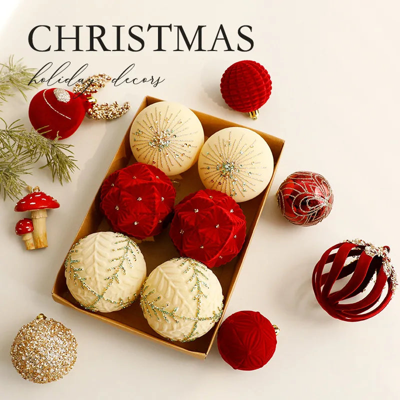 Flocked Christmas Balls Ornaments | Home Tree Decor, Window Scene Display, Holiday