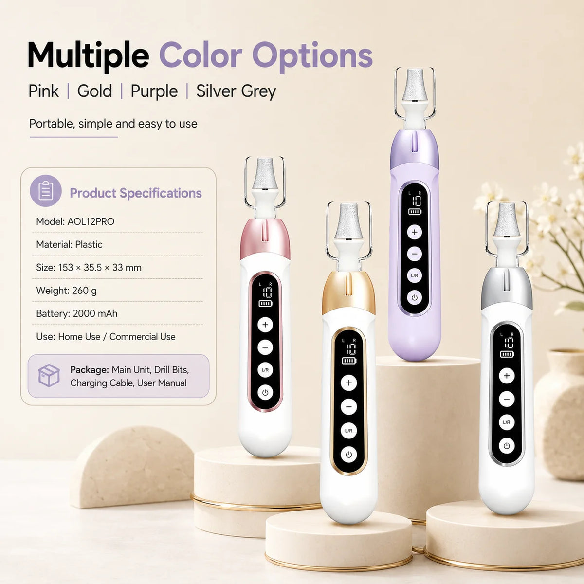 Rechargeable Electric Nail Drill Machine 4500 RPM 2000mAh Cordless E File 10 Speeds Type