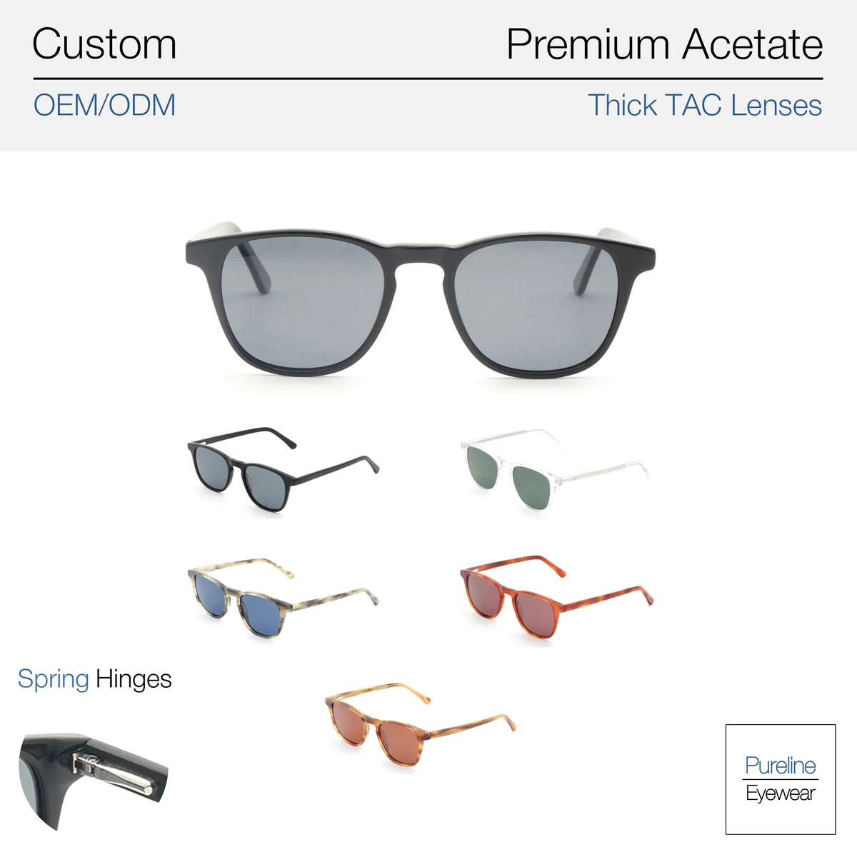 Classic Square Frame Polarized Sunglasses Unisex Designer Shades Grey Lenses Customizable